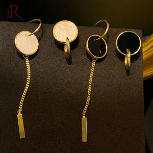 New Design Asymmetric Geometric Black Round Pendant Metal Long Earrings Fashion Classic Jewelry For Party Woman‘s Earrings