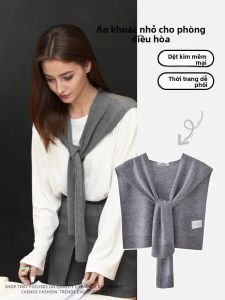 BILLI ZILLY | Khăn choàng dệt kim nữ mùa hè mới cho văn phòng máy lạnh màu xám nhỏ áo khoác ngoài mỏng thoáng khí cao cấp khăn choàng