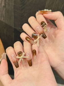 French Gradient Snowflake Butterfly Knot Design False Nails Handmade Otago Shawl Nail Art Gentle Color Series from Mainland China