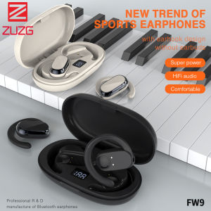 ZUZG Open Ear Air Conduction Wireless Headphones w/ Charging Case 60H Playtime 90° Adjustable Earhooks Mic LED Display HiFi Stereo Waterproof for Sports/Gifts