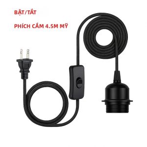 Đèn Treo Cắm Điện E27 Có Công Tắc Bật/tắt Điều Chỉnh Độ Sáng Dây Đen 4.5m Vòng Vít Phích Cắm EU/US Kiểu Dáng Hiện Đại