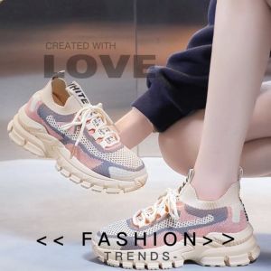 NDDshop รองเท้าผ้าใบผู้หญิงรองเท้าพื้นนุ่ม ใส่สบาย เสริมส้นสไตล์เกาหลี แบบอันยอง แต่งตัว สำหรับการดำเนินงาน บางส่วน