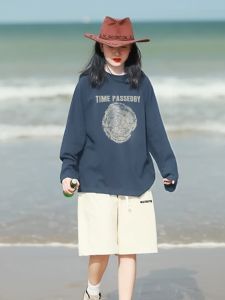 Áo Thun Cotton Dài Tay Rộng Rãi Cho Nữ Mùa Thu 2022 Phong Cách Đường Phố Cổ Tròn in Họa Tiết Cotton Nguyên Chất