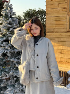 XUECAIQI | Unique Warm Fuzzy Thick Outerwear and Midi Skirt Set