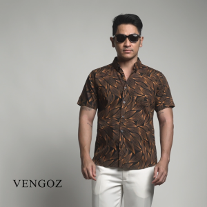 VENGOZ Kemeja Pria Printing Slim Fit - Gold Leaves Casual Shirt SS