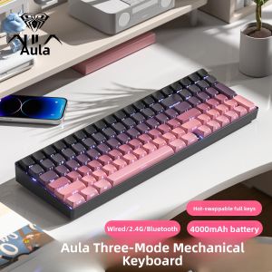 Bàn Phím Cơ Không Dây Bluetooth AULA-MOJING S100 3 Chế Độ 99 Phím Cho Nữ