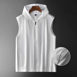 Ice Silk Quick Dry Fitness Hoodie Tank Top Mens American Trendy Brand Sleeveless Sport Large Size Vest Sun Protection Clothing