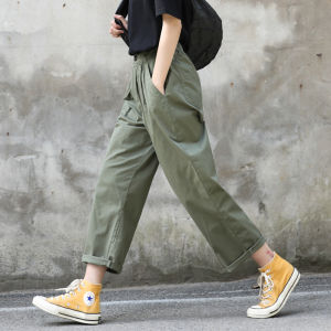 Military Green Wide Leg Pants Women Loose Straight Workwear Summer Thin Small Size Casual Large Size Wide Leg Women Pants Nine Points