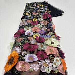 Vải Ren 3D Cao Cấp 5 Thước Đính Hạt Thủ Công Thêu Sequin Dành Cho Đám Cưới Phong Cách Dubai Nigeria Châu Phi