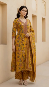 DEBAYU Nayo Cotton Flared Kurta Set with Dupatta Size S to XXL Malaysia