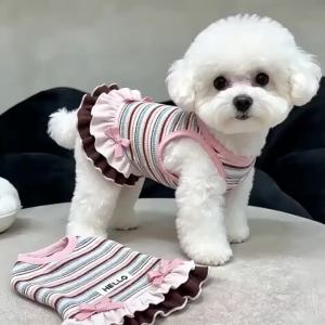 Comfortable Striped Pet Dress Anti Shedding All Season Apparel Stylish Outfit for Kitten Puppy Teddy Bichon Yorkie
