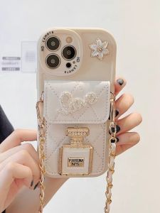 Luxury Flora Silicone Phone Case with Card Slot And Hanging Chain Full Cover Shockproof for Samsung Galaxy Note20 A73 A55 S21 FE S22 S23