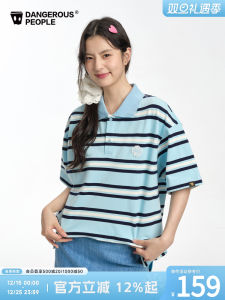 Dangerous People DSP Retro Stripes Polo Shirt American Loose Simple Short Sleeve T-Shirt Youth Fashion Shoulder Sleeve Design