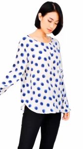H&M Womens Longsleeve Blue Polkadot Blouse