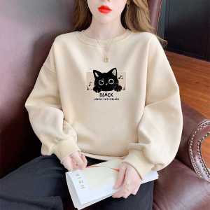 Big Brand Womens Clothing Big Sale Pure Cotton Thin round Neck Sweater Fall/Winter Hot-Selling Loose and Lazy Style Print Coat Top Fashion