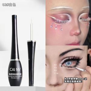 White Eyeliner Liquid Hard Brush Head Halloween Makeup Smudge-Proof Long-Lasting Color Intense Cosmetics for Beginners