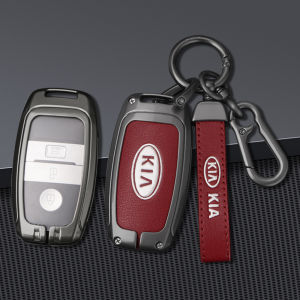 Zinc Alloy Genuine Leather Car Key Fob Case Cover Shell Keychain Remote Holder Protector For KIA Forte Cerato K5 Optima Sportage Stonic Sorento Carnival Grand Sedona Seltos Niro Picanto