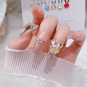 Stitching Crystal Rabbit Nail Diamond Jewelry / diy material kit nail art accessories / Teardrop Oval Bow Nail Art Ornam