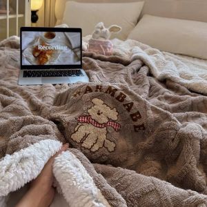 Cute Ins Style Thickened Lamb Velvet Blanket Coral Velvet Sofa Covering Blanket Afternoon Nap Blanket High Warmth Home Textile