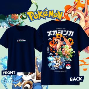 Bandai | Anime Pokémon Mega Evolution Printed Cotton T-shirt Summer Mens and Womens Harajuku Clothing Fashion Casual T-shirt Fan Gifts