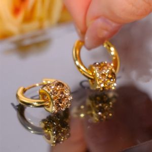 Elegant Fashionable Diamond Embedded Small Waist Hoop Earrings Womens Stylish Jewelry Alloy Geometric Pattern French Style