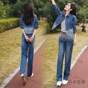 LIANGYILAILIN | Bộ Quần Jeans Nữ Thời Trang Giảm Cân Với Quần Ống Rộng