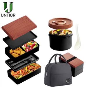 Untior Japanese Style Bento Box Minimalist Double-layer Lunch Box with Knife Fork Spoon Divided Student Lunch Box