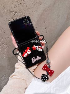 Sweet Cool KT Cat Compatible Xiaomi MIX Flip Phone Case Womens Style Crossbody Chain Protective Cover for Xiaomi MIX Flip