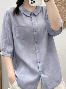 Cotton Linen Shirt Summer New Style Small Point Collar Seven Sleeve Loose Casual Thin Mallow Linen Sleeveless Top