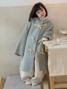 Thickened Woolen Childrens Coat with Hat for Girls Winter Clothes Large Childrens Top New Style 2025 Casual Style Cotton Lining