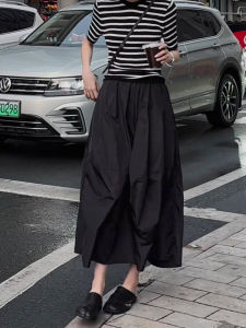 Black Bouffant Skirt Womens High Waist Slimming Fashionable Simple Loose Half-length Skirts Summer New Style Commute Korean Style