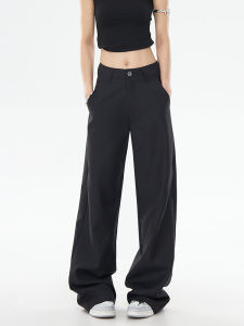 Black Casual Wide Leg Pants High Waist Straight Cut Slimming Suit Trousers Versatile Loose Fit Street Style Commute Pants