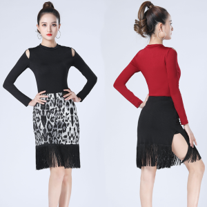 VÁY TUA RUA Nhảy Latin Chân Váy Xẻ Hai Bên Cạp Cao Vừa Váy Tập Luyện Mẫu Mới Người Lớn Váy Ngắn Múa Quảng Trường Trang Phục Thân