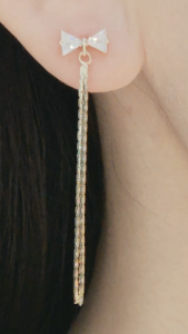 THE GLORIA Crystal Ribbon Long Chain Drop Earrings (Gold / Silver) / S925 Silver Needle Dangle Earrings