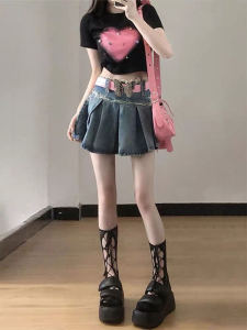 Retro American High Waist Denim A-Line Mini Skirt for Women Design Sense Unique Tassel Detailing Perfect for Autumn Winter
