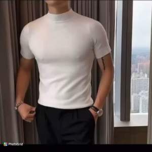 JMB Mens Knitted Turtle Neck Tops Short Sleeve High-neck Regular Fit KNITS Casual S-L