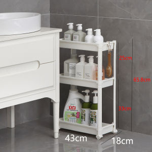 Bathroom Kitchen Spice Organizer Rack Narrow Wheel Stand No Drilling Plastic Storage Shelf Multi Functional Home Organizer
