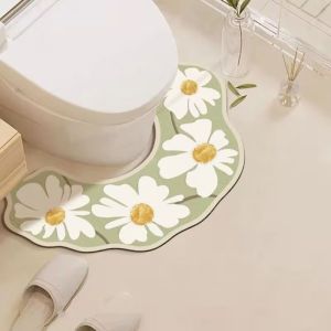 VIKAMA Ins Fresh Floral U-Shaped Floor Mat Non-Slip Water-Absorbent U-Shaped Toilet Mat Bathroom Rug Home Decor