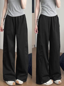 Black High Waist Loose Fit Quick Dry Sporty Straight Leg Trousers for Women Workwear Pants Korean Style Casual Long Pants