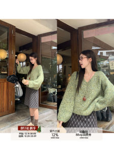Comfortable Short Loose Womens Knitted Sweater round Neck Lantern Sleeve Korean Style Warm Autumn Winter Fashion Inner Wear