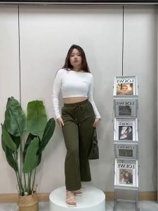 Plussize Bigsize Wideleg Trouser Pants Highwaist Elasticated Waist With Drawstring (Adjustable Lace) Casual Formal Pants For Bigsize Women 9171