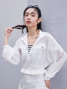 WANGGONGZHU | Princess Style Ice Silk Short Open Cardigan Womens Summer Thin New Small Size Hooded Sunscreen Top Fashion Drawstring