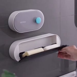Ecoco Wall Mounted Soap Holder Box with Lid for Bathroom Flip Cover Soap Organizer with Drain Wall Mounted