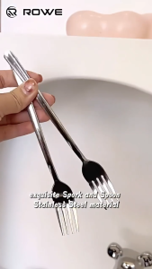 12ชิ้น 304 ช้อนส้อมสแตนเลส / ชุดช้อนส้อมบนโต๊ะอาหารเกาหลี / ชุดช้อนส้อมในครัว / ช้อนด้ามยาวสำหรับรับประทานอาหารในครัวเรือน