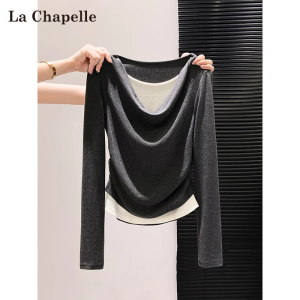La Chapelle | Dropped Shoulder Long Sleeve T-shirt Gray Womens Autumn New Arrival Puffed Hem T-shirt