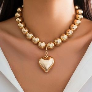 Ingemark | Punk Big Love Heart Pendant Choker Necklace Women Vintage Chunky Heavy CCB Beads Chain Grunge Jewelry Accessories Steampunk Men