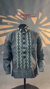 Mens Modern Barong Tagalog in Premium Jusilyn Fabric with Lining and Embroidery Sports and Chinese Collar Long Sleeve BLACK SLAB by INGA DESIGNS