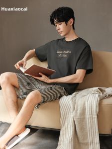 Cotton Summer Short Sleeve Shorts Pajamas for Teenage Men