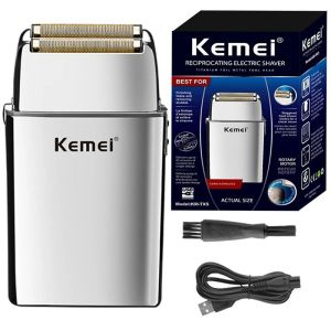 Kemei KM-TX5 Electric Razor Shaver For Men Silver Origina Usb Rechargeable Beard Shaving Mens Reciprocating Head Bald