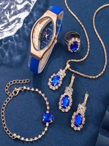 Elegant Student Bracelet Watch Necklace Ring Set High Aesthetic Value Womens Fashion Jewelry Quartz Solar Powered Alloy Band